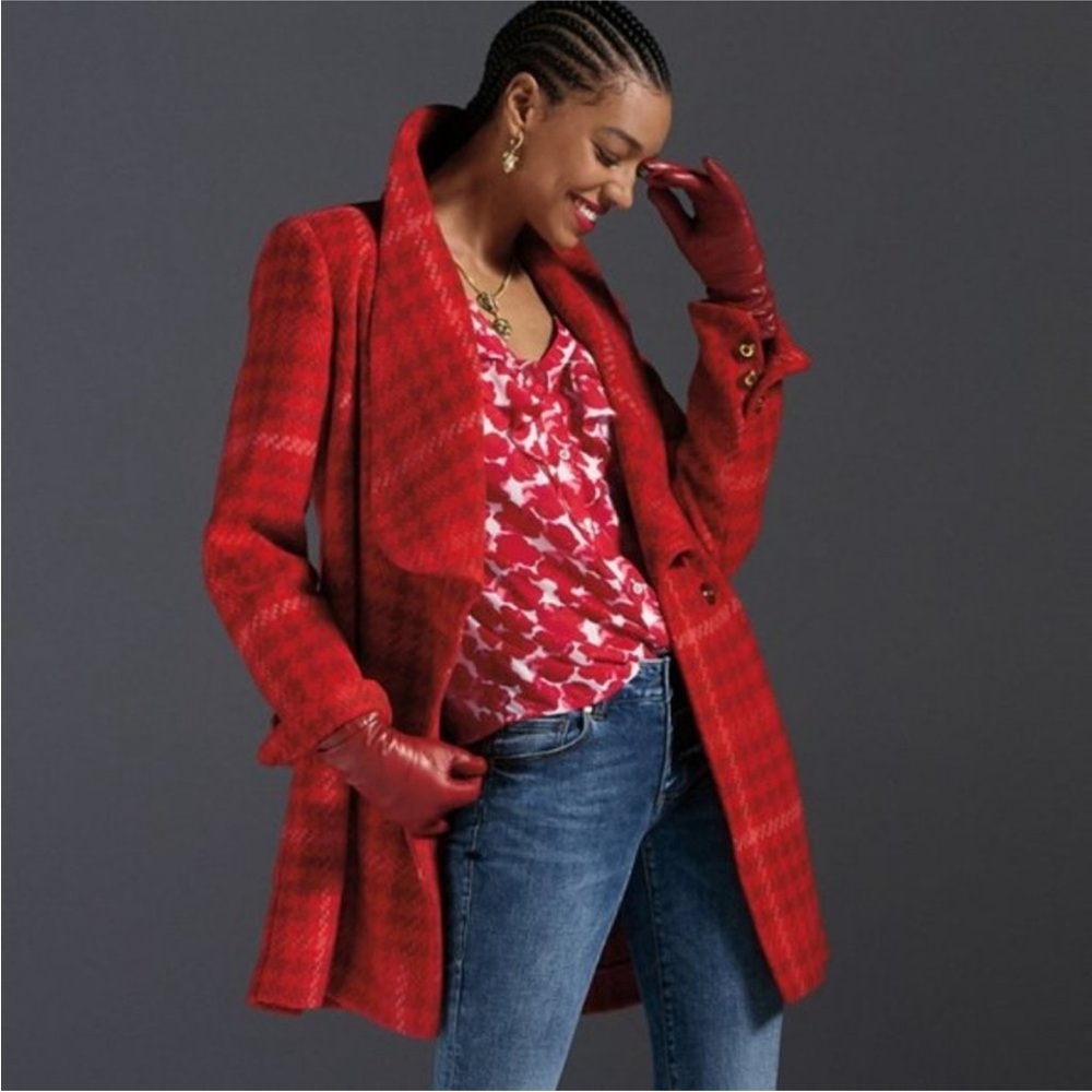 CAbi Red Check Evita Coat Jacket, Style #4295, Size M - Picture 9 of 10